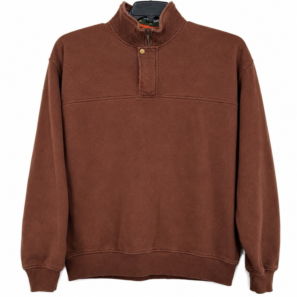 Orvis Signature Collection Men 1/4 Zip Snap Pullover Sweater Sweatshirt XL Brown